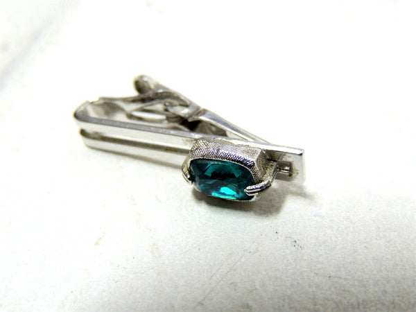 【SWANK社製・シルバー色】エメラルドのようなグリーンの輝き・ヴィンテージ・タイピン・スワンク