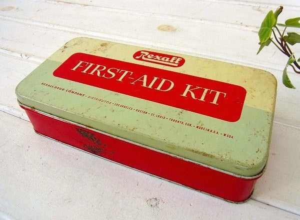 【REXALL】ティン製・ヴィンテージ・ファーストエイドキット/救急箱/ティン缶 USA