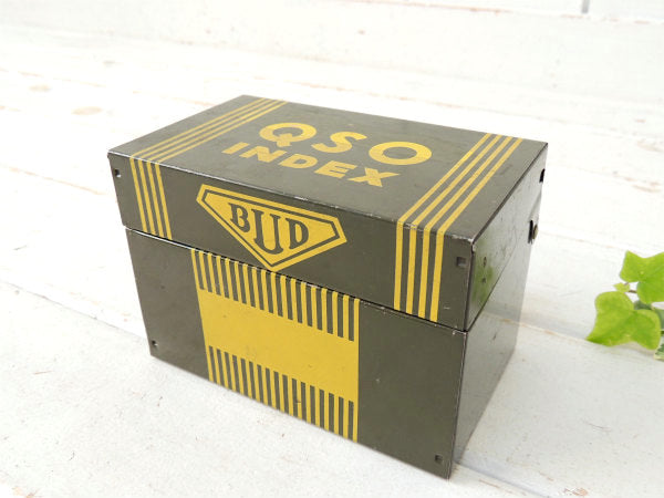 【QSO INDEX】オリーブグリーン色・ティン製・ヴィンテージ・カードボックス/ファイルボックス