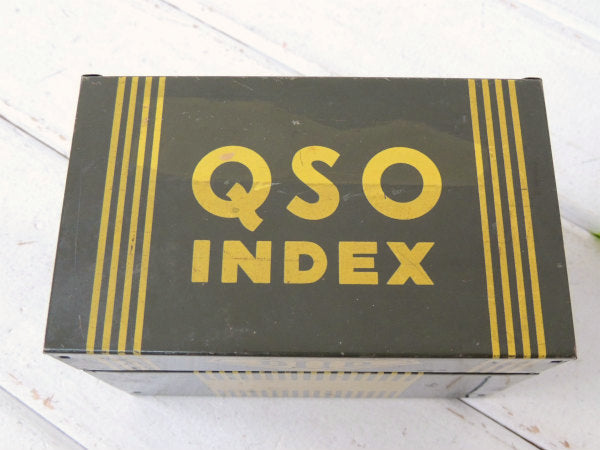 【QSO INDEX】オリーブグリーン色・ティン製・ヴィンテージ・カードボックス/ファイルボックス