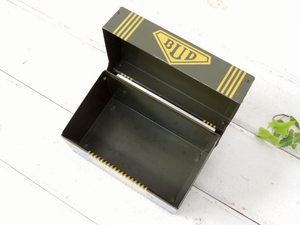 【QSO INDEX】オリーブグリーン色・ティン製・ヴィンテージ・カードボックス/ファイルボックス