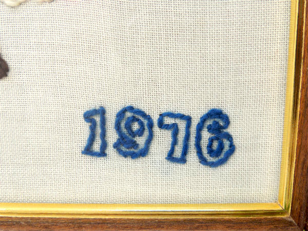 【1976s・アメリカ国旗・ハンドメイド・ニット刺繍】ビンテージ・アートフレーム/壁飾り/インテリア