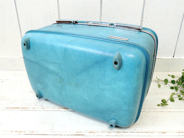 【アメリカンツーリスター】ダイアルロック付き・水色・ヴィンテージ・2段メイクボックス/コスメボックス