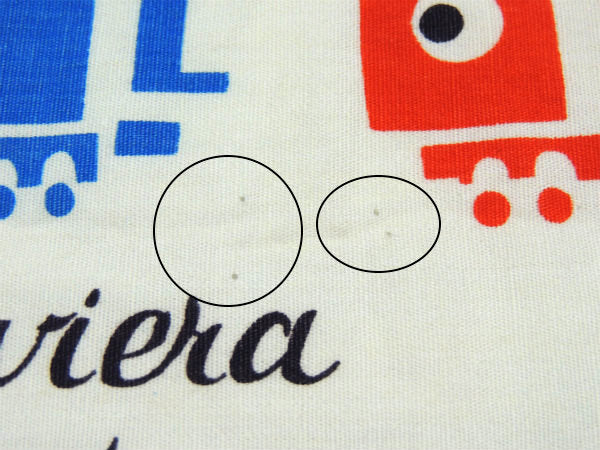 地中海沿岸のイラスト柄・デッドストック・ヴィンテージ・ファブリック/生地/テキスタイル/90×113