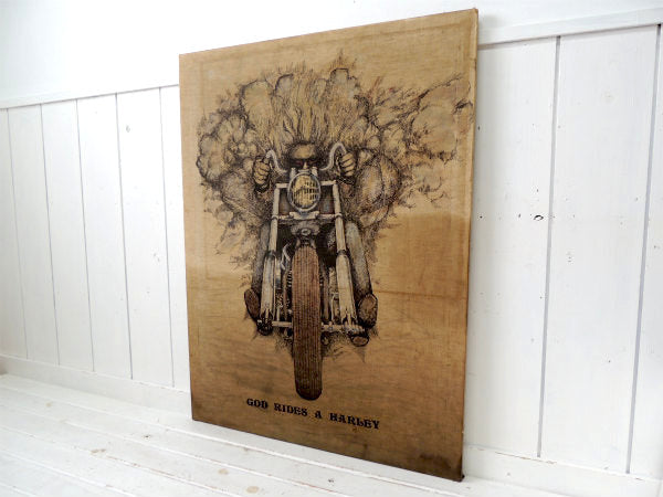 ハーレーダビッドソン ファブリックポスター・ビンテージ・絵画・アート・オートバイ・看板