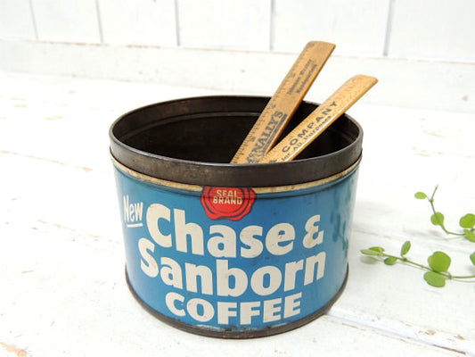 【Chase&Sanborn】NY・COFFEE・青色・シャビーなヴィンテージ・コーヒー缶/ティン缶