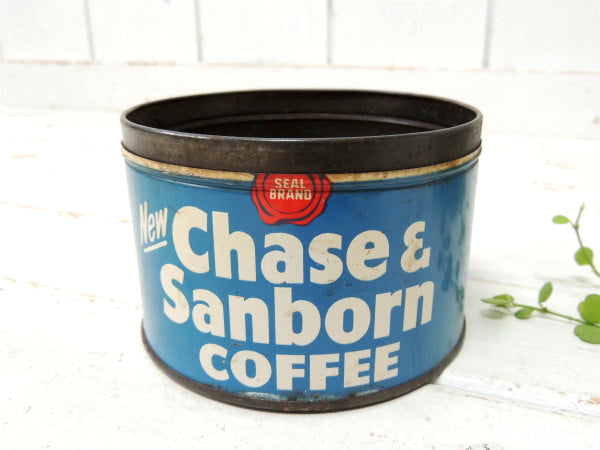 【Chase&Sanborn】NY・COFFEE・青色・シャビーなヴィンテージ・コーヒー缶/ティン缶