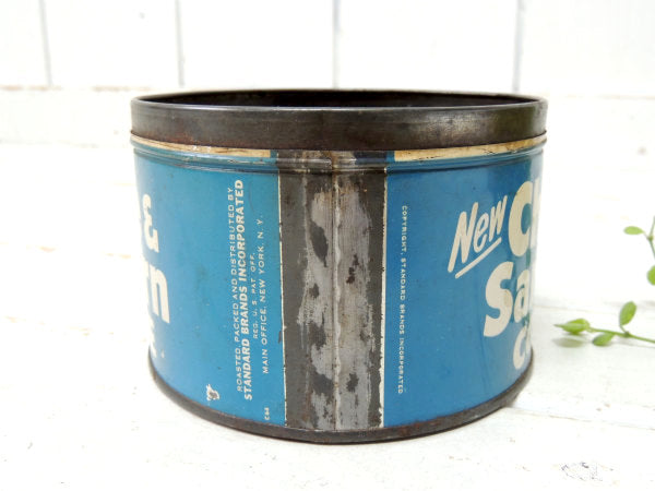 【Chase&Sanborn】NY・COFFEE・青色・シャビーなヴィンテージ・コーヒー缶/ティン缶