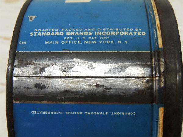 【Chase&Sanborn】NY・COFFEE・青色・シャビーなヴィンテージ・コーヒー缶/ティン缶