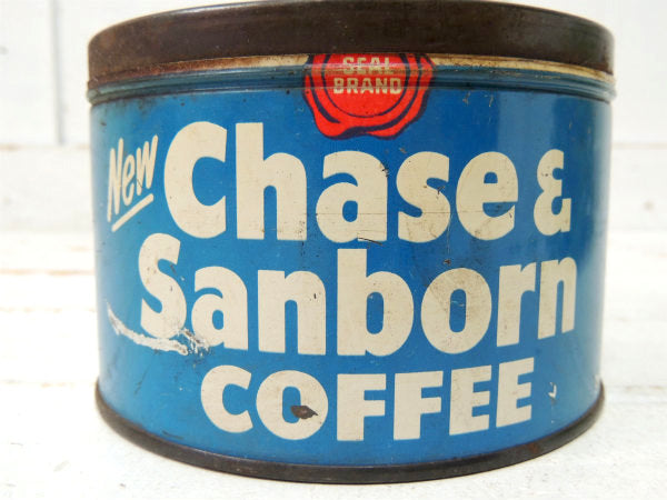 【Chase&Sanborn】NY・COFFEE・青色・シャビーなヴィンテージ・コーヒー缶/ティン缶