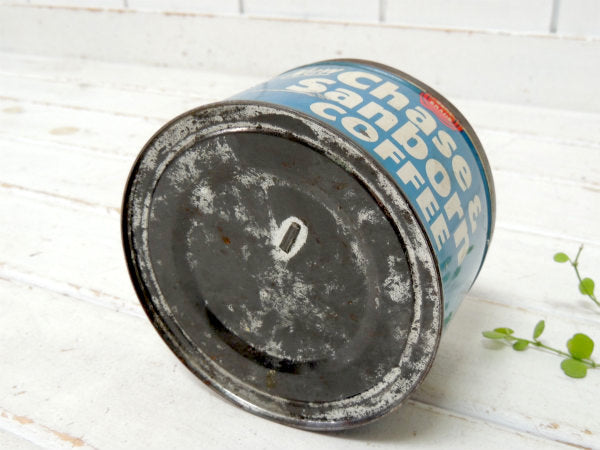 【Chase&Sanborn】NY・COFFEE・青色・シャビーなヴィンテージ・コーヒー缶/ティン缶