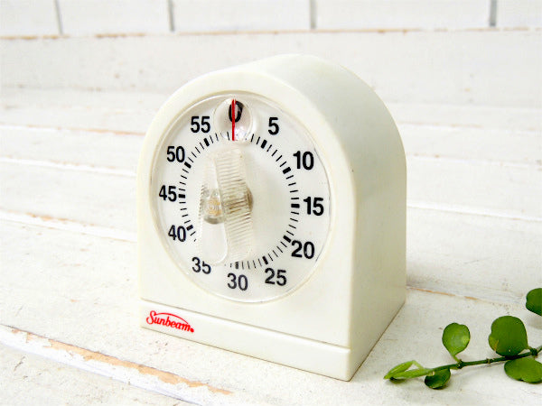 【Sunbeam】ホワイト・プラスティック製・ヴィンテージ・キッチンタイマー/タイマー USA