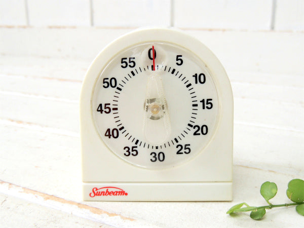 【Sunbeam】ホワイト・プラスティック製・ヴィンテージ・キッチンタイマー/タイマー USA