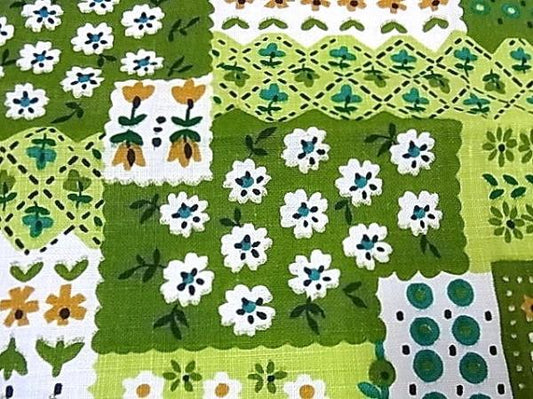 【フランス・レトロな花柄・グリーンカラー】デッドストック・ヴィンテージ・クロス・生地