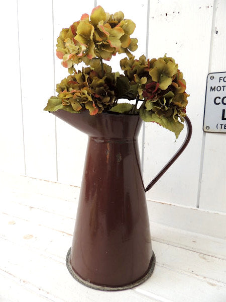 大きなアンティーク・ホーロージャグ・ブラウンカラー・水差し・ガーデニング