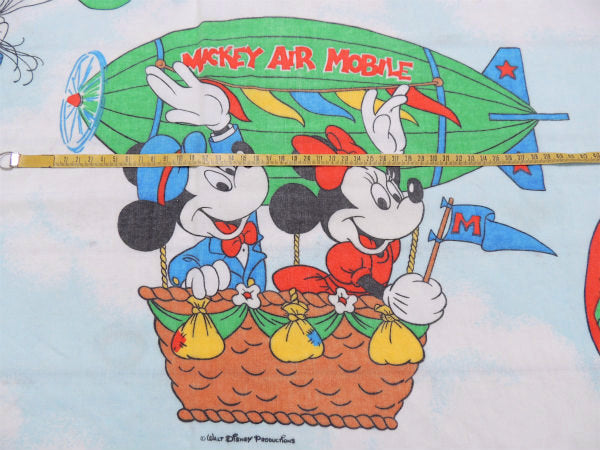 【ミッキー&フレンズ】飛行船柄・ダブルサイズ・ヴィンテージ・ユーズドシーツ(フラットタイプ)