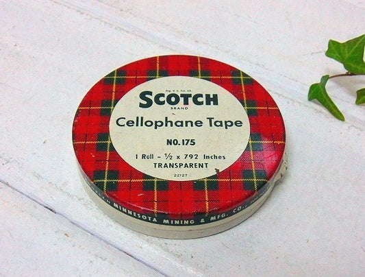 Scotch スコッチ社・赤色タータンチェック柄・小さなヴィンテージ・テープ缶 USA