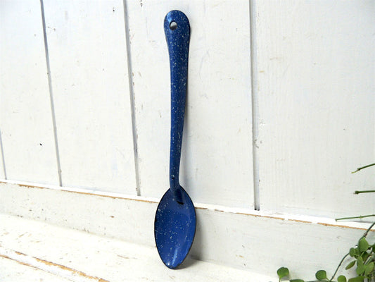 ブルー×ホワイト ホーロー製・アンティーク・スプーン・カトラリー USA キッチン雑貨