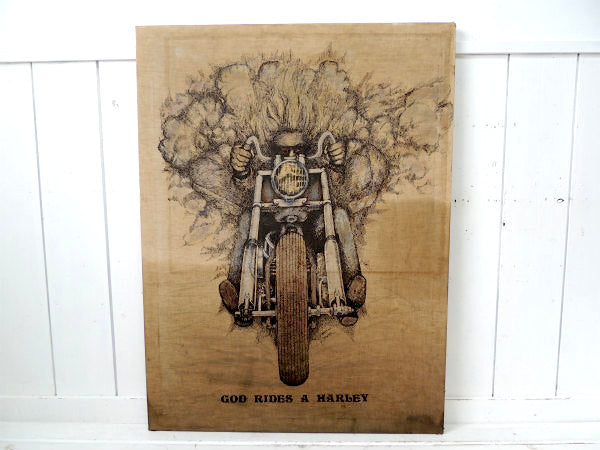 ハーレーダビッドソン ファブリックポスター・ビンテージ・絵画・アート・オートバイ・看板