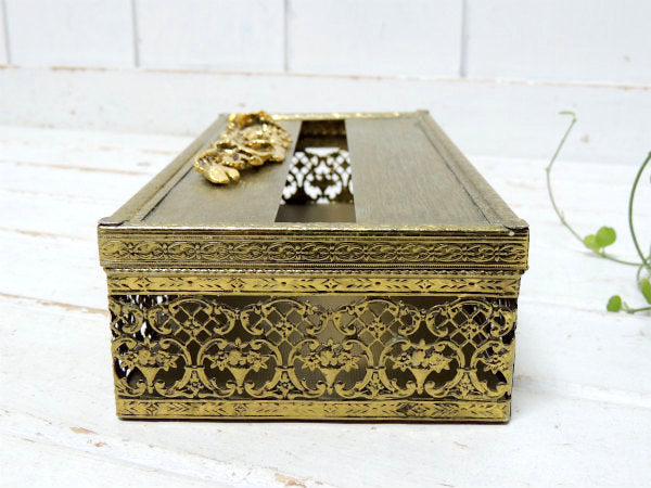 薔薇モチーフ・ゴールド色・透かしデザイン・ヴィンテージ・ティッシュケース・ティッシュボックス