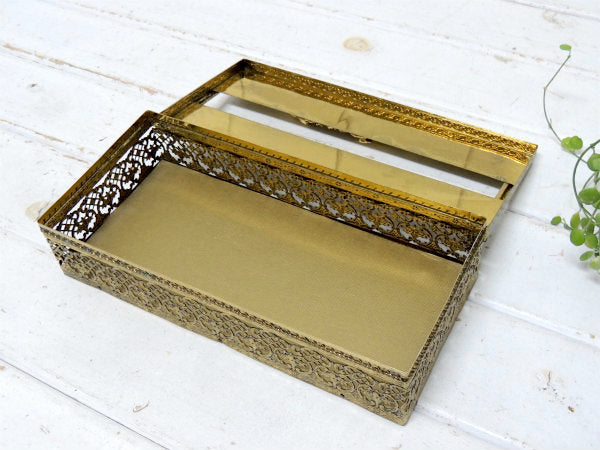 薔薇モチーフ・ゴールド色・透かしデザイン・ヴィンテージ・ティッシュケース・ティッシュボックス