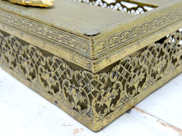 薔薇モチーフ・ゴールド色・透かしデザイン・ヴィンテージ・ティッシュケース・ティッシュボックス