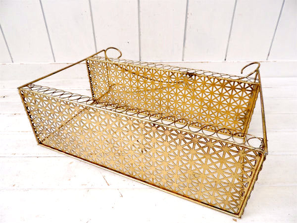 USA ゴールド ワイヤー・ヴィンテージ・2段シェルフ 飾り棚 ウォールシェルフ