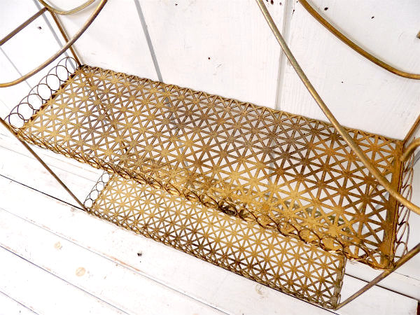 USA ゴールド ワイヤー・ヴィンテージ・2段シェルフ 飾り棚 ウォールシェルフ