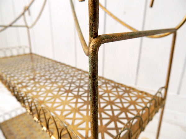 USA ゴールド ワイヤー・ヴィンテージ・2段シェルフ 飾り棚 ウォールシェルフ