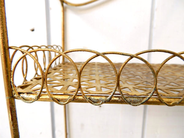 USA ゴールド ワイヤー・ヴィンテージ・2段シェルフ 飾り棚 ウォールシェルフ