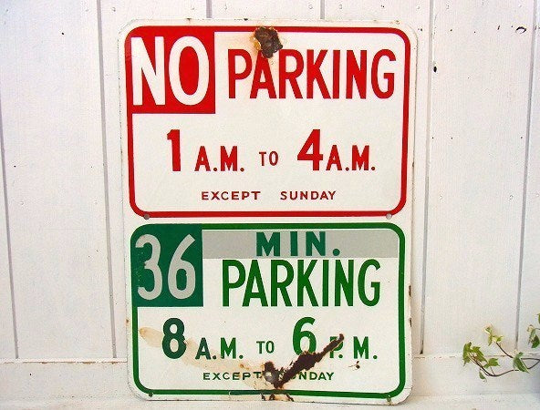 NO PARKING 駐車禁止 道路標識・ホーロー・ヴィンテージ・サイン 看板 USA