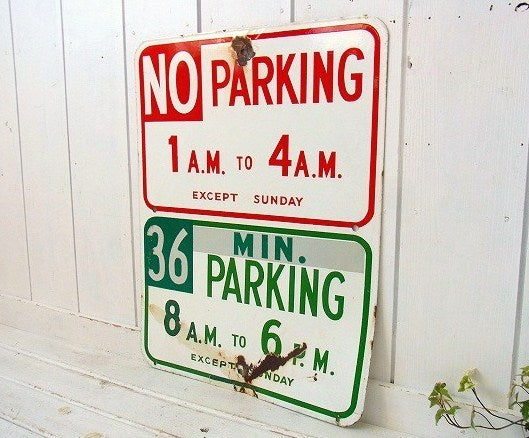 NO PARKING 駐車禁止 道路標識・ホーロー・ヴィンテージ・サイン 看板 USA