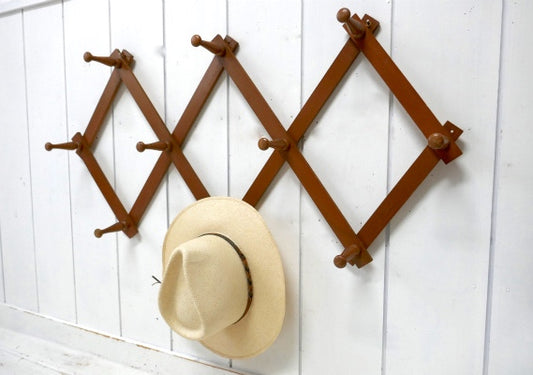 ビッグサイズ レトロな木製・壁掛け伸縮式・ヴィンテージ・ハットラック・コートフック・ウォールフック