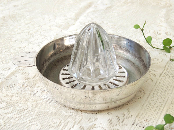 FRANCE フランス　シルバー×ガラス製　アンティーク　レモン絞り器　キッチン雑貨 スクイザー　ジューサー