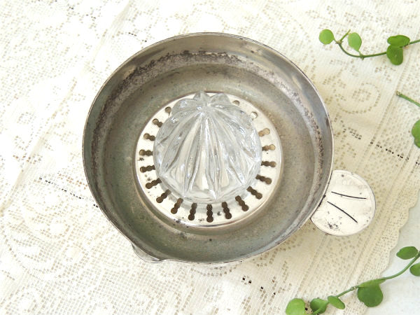 FRANCE フランス　シルバー×ガラス製　アンティーク　レモン絞り器　キッチン雑貨 スクイザー　ジューサー