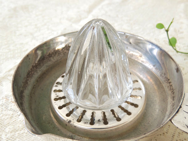 FRANCE フランス　シルバー×ガラス製　アンティーク　レモン絞り器　キッチン雑貨 スクイザー　ジューサー