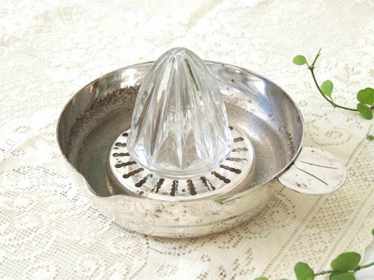 FRANCE フランス　シルバー×ガラス製　アンティーク　レモン絞り器　キッチン雑貨 スクイザー　ジューサー