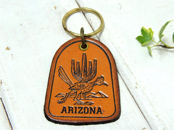 【サボテン&ロードランナー】ARIZONA デッドストック  ヴィンテージ レザー 革 キーホルダー