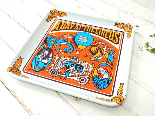 1970's・サーカス柄・看板 USA・ヴィンテージ・トレイ・アドバタイジング・銀行・プレート