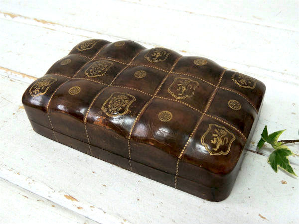 ITALY 革 イタリア レザー 型押し 紋章柄 アンティーク 宝石箱 ジュエリーボックス&ケース
