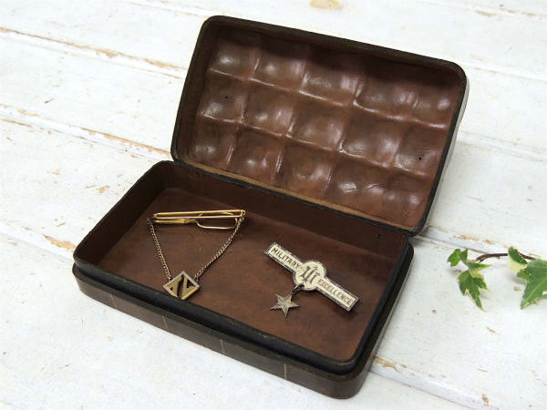 ITALY 革 イタリア レザー 型押し 紋章柄 アンティーク 宝石箱 ジュエリーボックス&ケース