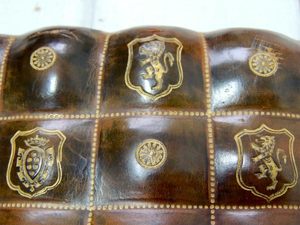 ITALY 革 イタリア レザー 型押し 紋章柄 アンティーク 宝石箱 ジュエリーボックス&ケース
