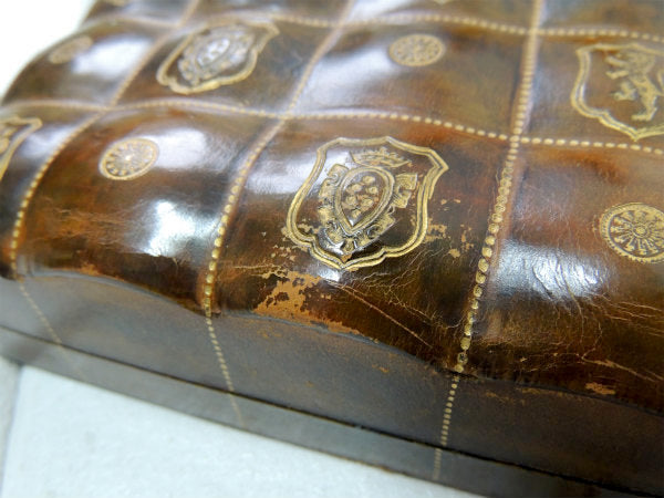 ITALY 革 イタリア レザー 型押し 紋章柄 アンティーク 宝石箱 ジュエリーボックス&ケース