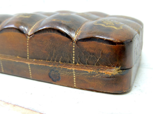 ITALY 革 イタリア レザー 型押し 紋章柄 アンティーク 宝石箱 ジュエリーボックス&ケース