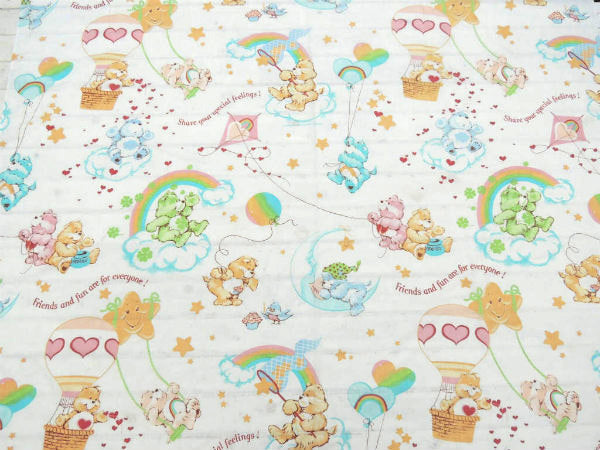 【ケアベア】Care Bears・星&レインボー柄・ヴィンテージ・USEDフラットシーツ(1/2)