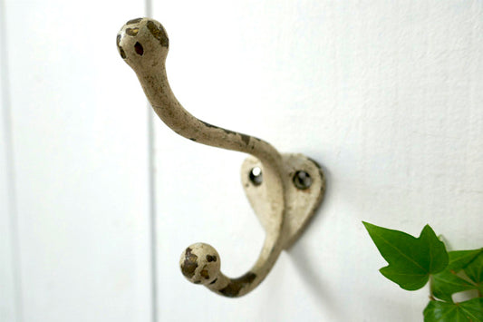 ペンキ・ホワイト・真鍮製・アンティーク・ウォールフック・フック　USA・インダストリアル・工業系