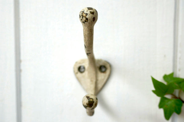 ペンキ・ホワイト・真鍮製・アンティーク・ウォールフック・フック　USA・インダストリアル・工業系