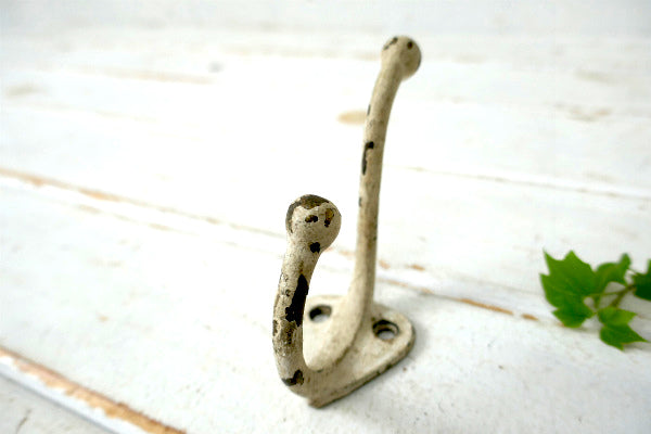 ペンキ・ホワイト・真鍮製・アンティーク・ウォールフック・フック　USA・インダストリアル・工業系