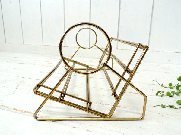 【ミッドセンチュリー】ゴールド色・メタル製・伸縮式・ヴィンテージ・ブックスタンド/本立て USA