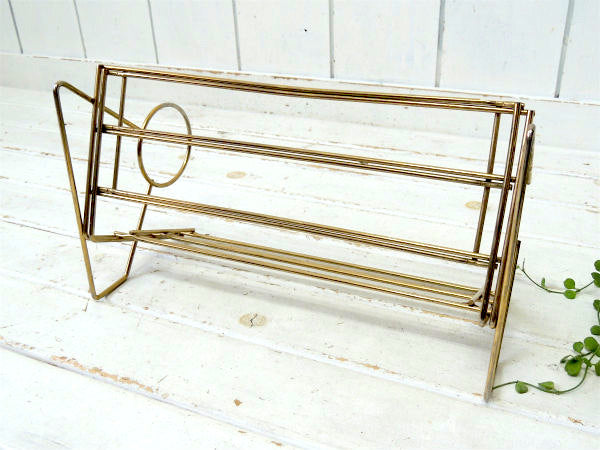 【ミッドセンチュリー】ゴールド色・メタル製・伸縮式・ヴィンテージ・ブックスタンド/本立て USA